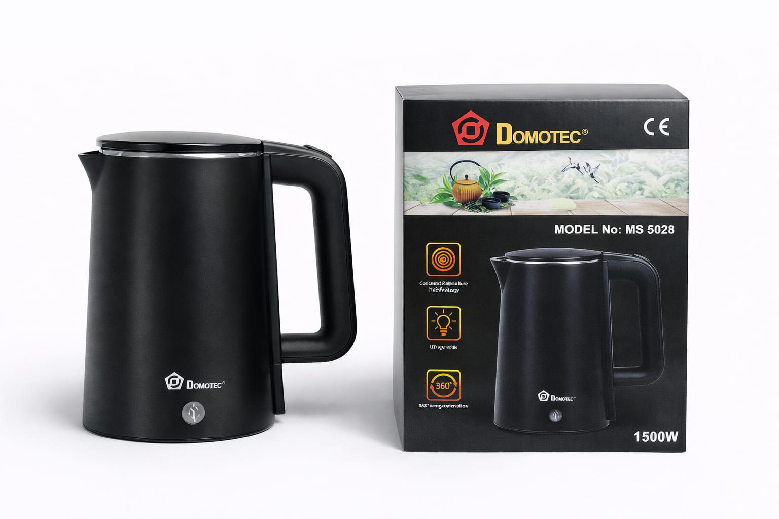 Elektrischer Wasserkocher 1,5L Schwarz